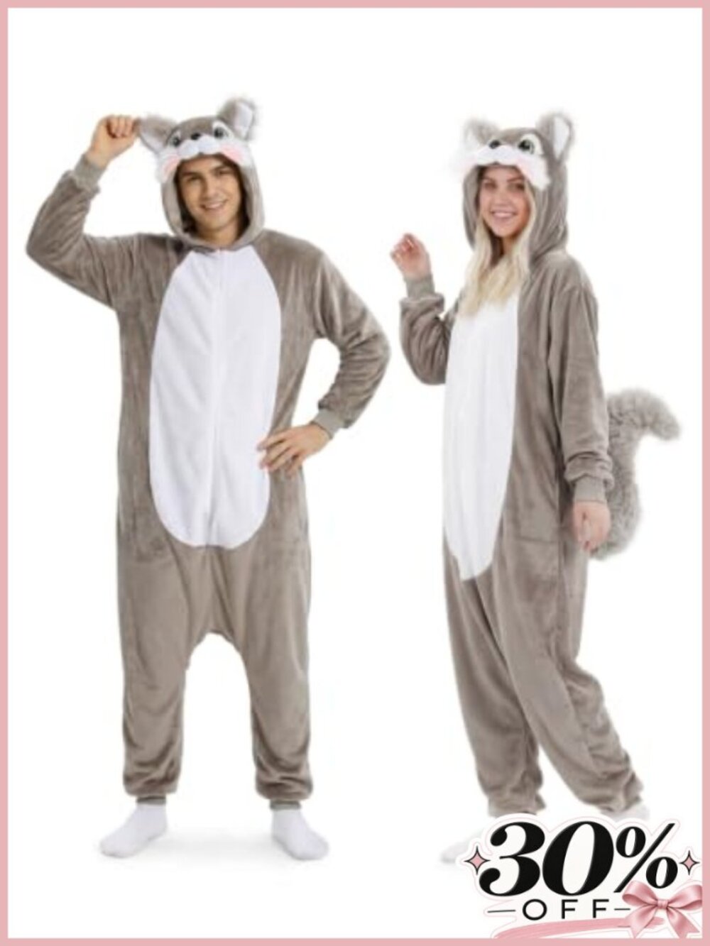 Adult Squirrel Onesie Costume 3D Hooded One-Piece Pajama Halloween Cosplay